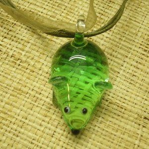 Murano Green Glass Mouse Pendant Necklace